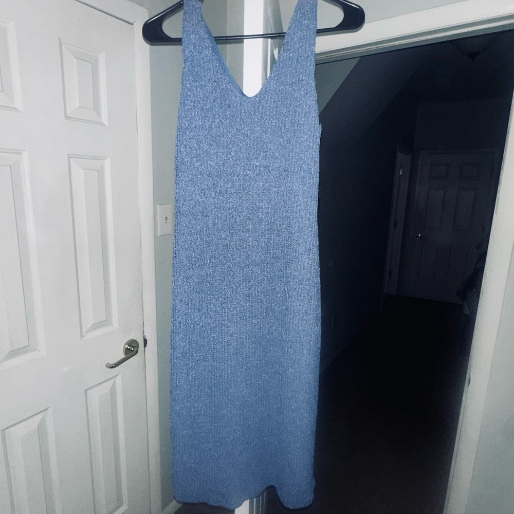 Gilli Denim-Blue Knit Midi V-Neck Dress